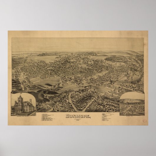 Dunmore Pennsylvania 1892 Antiek Panoramic Map Poster (Voorkant)