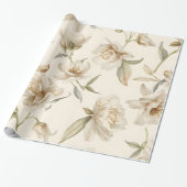 Dunne aquarel witte bloempatroon cadeaupapier (Uitgerold)