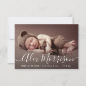 Dunne belettering geboortekaart kaart (Voorkant)