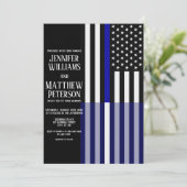 Dunne Blauw/Witte Lijn Vlag Trouwen Kaart (Staand voorkant)