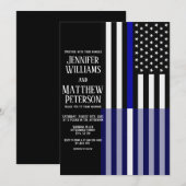 Dunne Blauw/Witte Lijn Vlag Trouwen Kaart (Voorkant / Achterkant)