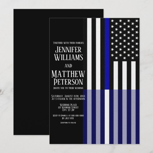 Dunne Blauw/Witte Lijn Vlag Trouwen Kaart (Voorkant / Achterkant)