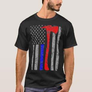 Dunne blauwe en rode lijn brandweerpolitie Ax T-shirt