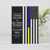 Dunne blauwe/gele lijnvlag bruiloft kaart (Staand voorkant)