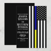 Dunne blauwe/gele lijnvlag bruiloft kaart (Voorkant / Achterkant)