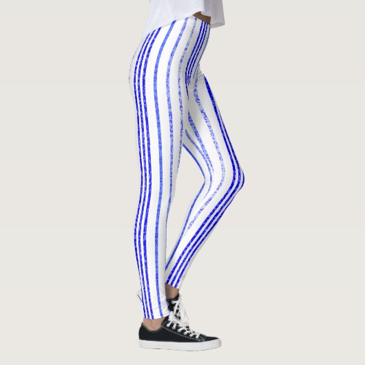 Dunne Blauwe Gespikkelde Verticale Lijnpatroon Leg Leggings (Rechts)