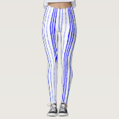 Dunne Blauwe Gespikkelde Verticale Lijnpatroon Leg Leggings (Voorkant)