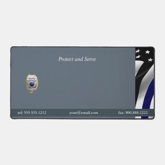 Dunne blauwe lijn 4 Badge opties Bureaumat (Voorkant)