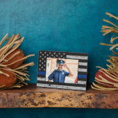 Dunne Blauwe Lijn Aangepaste Foto Politieagent Fotoplaat (Zijkant)