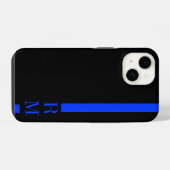 Dunne Blauwe Lijn Aangepaste Initialen iPhone Hoesje (Achterkant horizontaal)