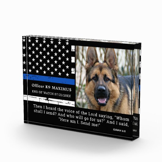 Dunne Blauwe Lijn Agent Politiehond K9 Memorial Fotoblokken (Rechts)