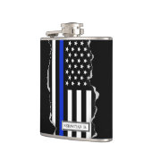 Dunne blauwe lijn Amerikaanse vlag die naar buiten Heupfles (Links)