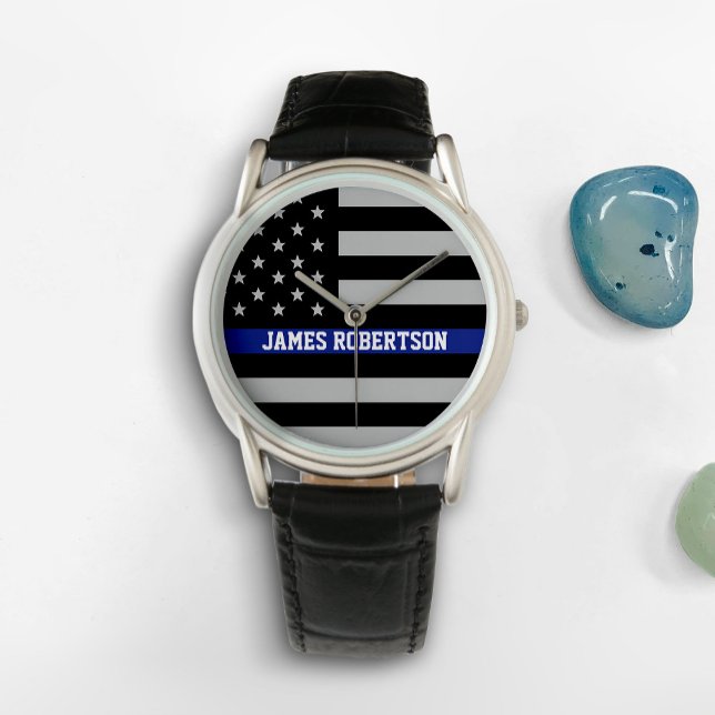 Dunne blauwe lijn - Amerikaanse vlag gepersonalise Horloge (Creator heeft geüpload)