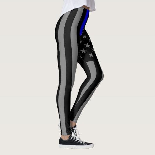 Dunne blauwe lijn Amerikaanse vlag grafische modus Leggings (Rechts)