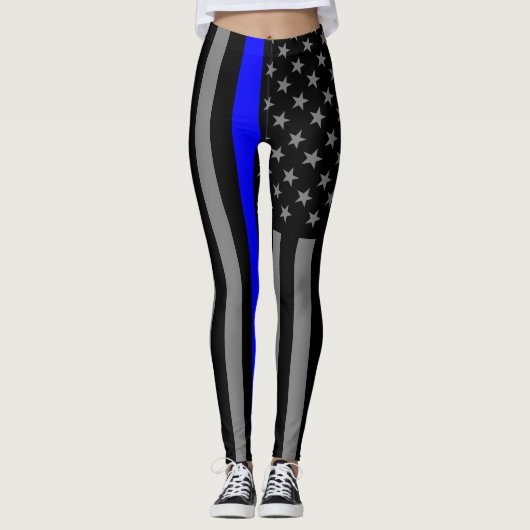 Dunne blauwe lijn Amerikaanse vlag grafische modus Leggings (Voorkant)