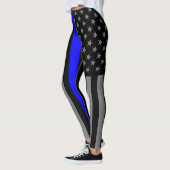 Dunne blauwe lijn Amerikaanse vlag grafische modus Leggings (Links)