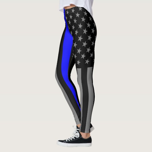 Dunne blauwe lijn Amerikaanse vlag grafische modus Leggings (Links)