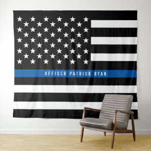Dunne Blauwe Lijn Amerikaanse Vlag Monogram Wandkleed