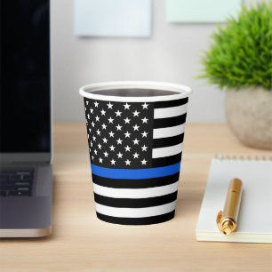 Dunne blauwe lijn Amerikaanse vlag papieren bekers