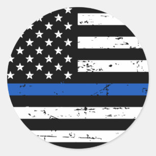 Dunne blauwe lijn Amerikaanse vlag Politie Classic Ronde Sticker