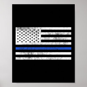 Dunne Blauwe Lijn Amerikaanse Vlag Verdedig Politi Poster