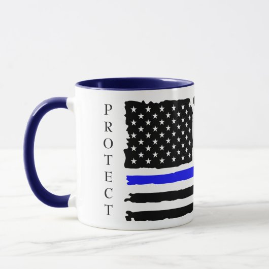 Dunne blauwe lijn beschermen en serveren mok (Links)