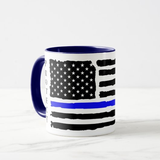 Dunne blauwe lijn beschermen en serveren mok (Voorkant links)