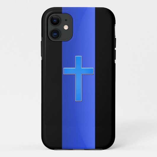 Dunne blauwe lijn en kruis Case-Mate iPhone case (Achterkant)