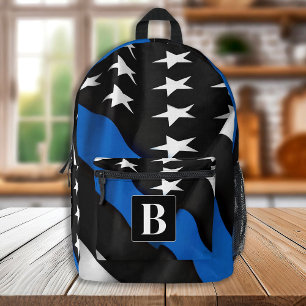 Dunne blauwe lijn - gepersonaliseerd monogram - Po Bedrukte Rugzak