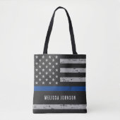 Dunne blauwe lijn gepersonaliseerde US Flag politi Tote Bag (Voorkant)