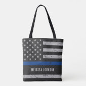 Dunne blauwe lijn gepersonaliseerde US Flag politi Tote Bag (Achterkant)
