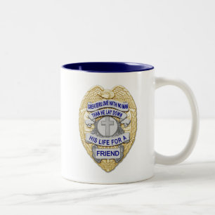 Dunne Blauwe Lijn Glanzende Knop & Gouden Badge Tweekleurige Koffiemok