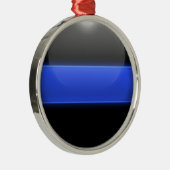 Dunne blauwe lijn gloeiende Button Metalen Ornament (Rechts)