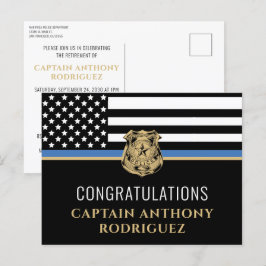 Dunne Blauwe Lijn Handhaving Politie Pensioen Uitnodiging Briefkaart