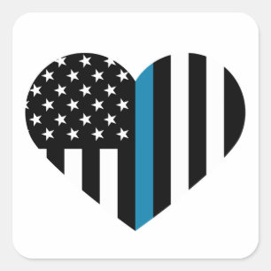 Dunne blauwe lijn — Heart Shaped Flag Vierkante Sticker
