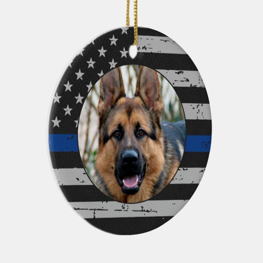 Dunne blauwe lijn - in liefdevol geheugen - K9 pol Keramisch Ornament (Rechts)