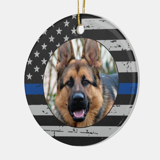 Dunne blauwe lijn - in liefdevol geheugen - K9 pol Keramisch Ornament (Links)