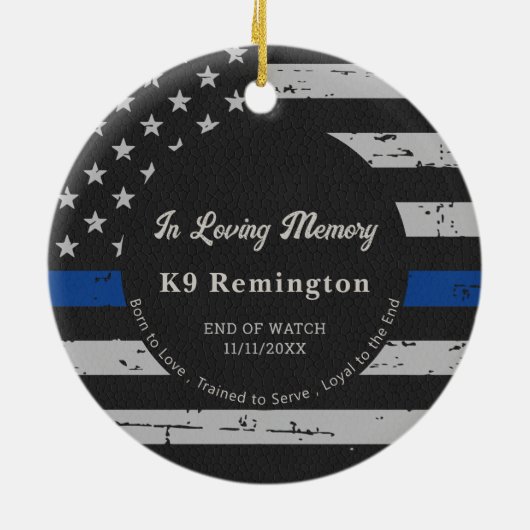 Dunne blauwe lijn - in liefdevol geheugen - K9 pol Keramisch Ornament (Achterkant)