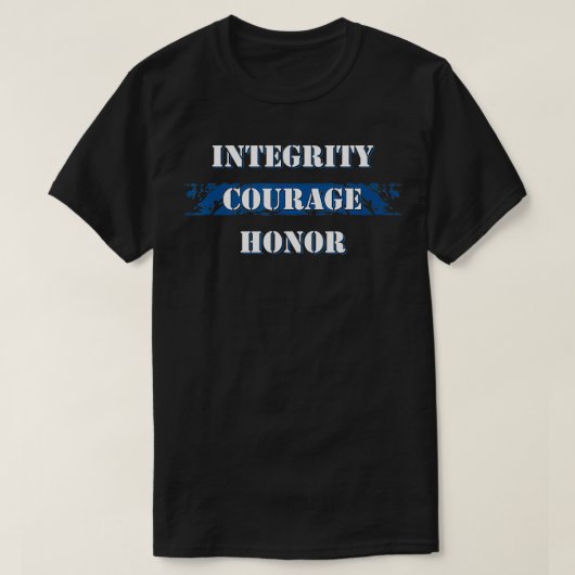 Dunne Blauwe lijn Integriteit Moed Eer I Politie T-shirt (Design voorkant)