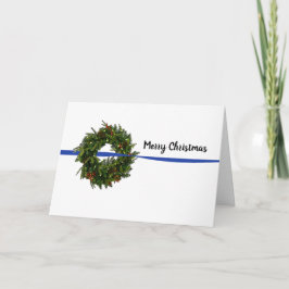 Dunne blauwe lijn kerstkrans kerstkaart kaart