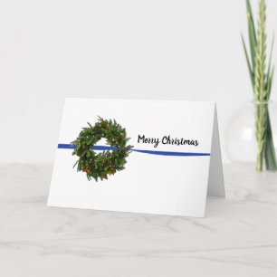 Dunne blauwe lijn kerstkrans kerstkaart kaart