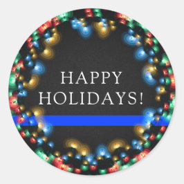 Dunne Blauwe Lijn Kerstmis Kleur Lichten Krans Pol Ronde Sticker