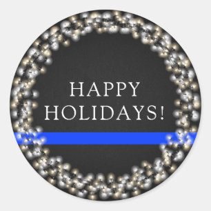 Dunne blauwe lijn Kerstverlichting Krans Politie Ronde Sticker