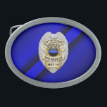 Dunne blauwe lijn met badge gesp<br><div class="desc">Dit ontwerp is bedoeld ter ere van de moedige mannen en vrouwen die onze gemeenschappen beschermen. Dit symbool van politie,  sheriff en politie is een prachtig grafisch eerbetoon aan degenen die dienen en degenen die het ultieme offer hebben gebracht.</div>