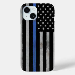 Dunne blauwe lijn met gespannen vlag iPhone 15 case