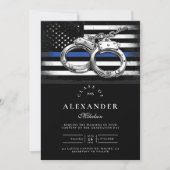 Dunne Blauwe Lijn Politie Afstuderen met handboeie Kaart (Voorkant)