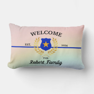 Dunne Blauwe lijn Politie Badge Welkom Sierkussen Kussen