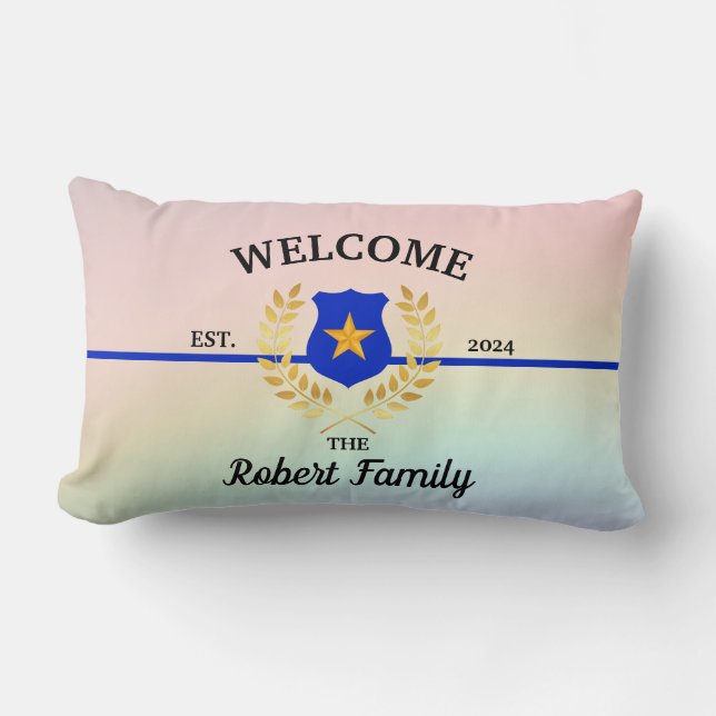 Dunne Blauwe lijn Politie Badge Welkom Sierkussen Kussen (Voorkant)