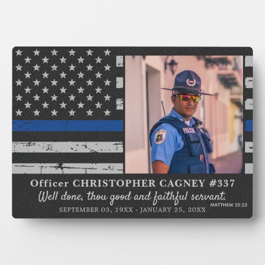 Dunne Blauwe Lijn Politie Herdenkingsfoto Fotoplaat (voorkant)