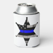 Dunne blauwe lijn Politie Sheriffs Badge Blikjeskoeler (Blikje Achterkant)
